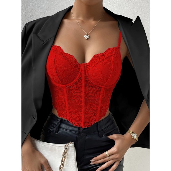 Lace Bustier Cami crop Top white - Picture 3 of 11